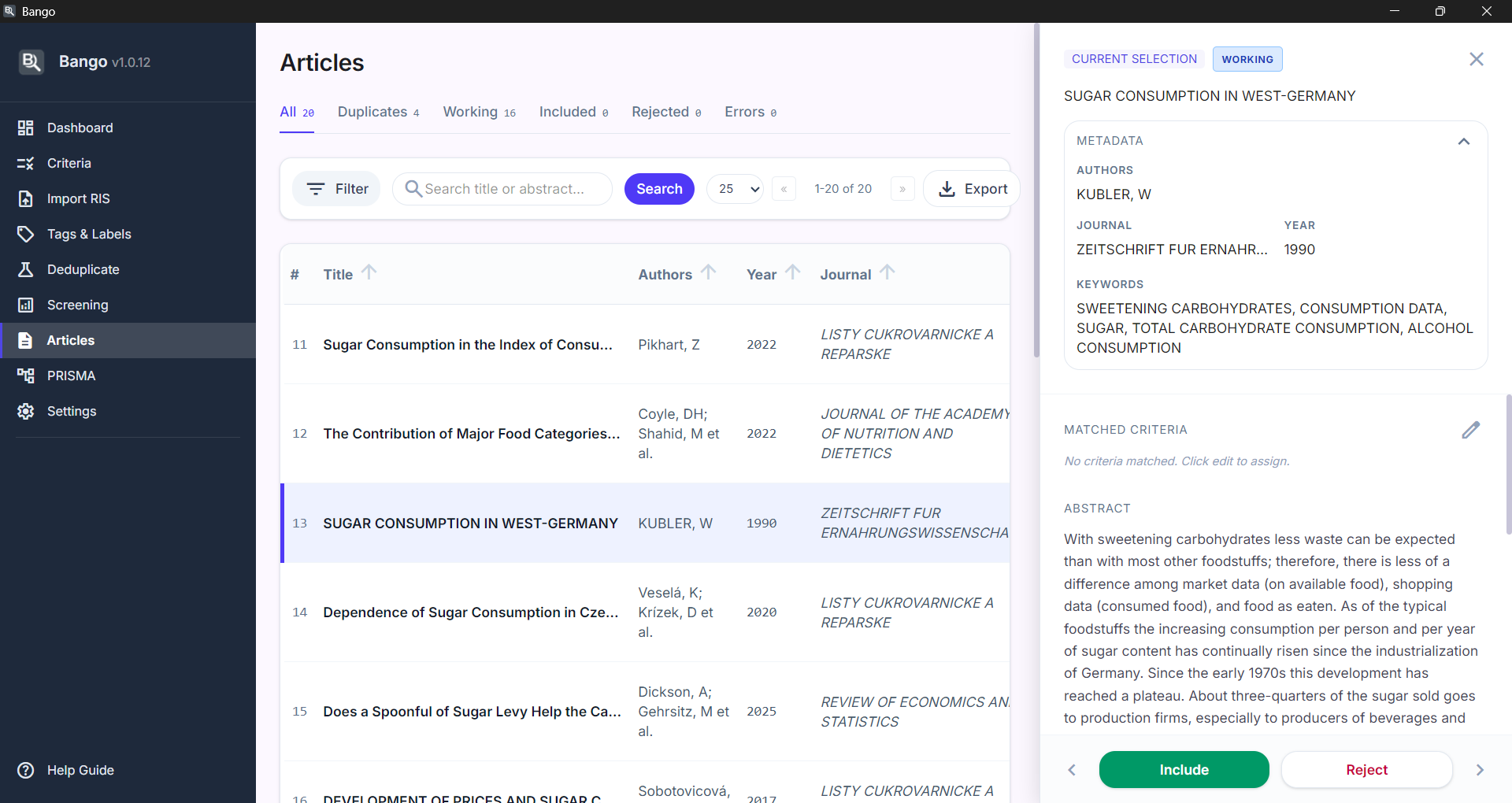 Article manual review panel with AI screening card